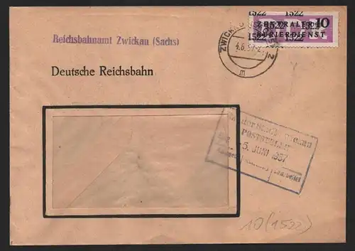 B14258 DDR ZKD Brief 1957 10 1522 Zwickau Reichsbahnamt an Rat der Stadt