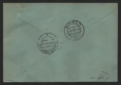 B14241 DDR ZKD Brief 1957 15 1514 Plauen VEB Glühlampenwerk Oberweißbach  an nac
