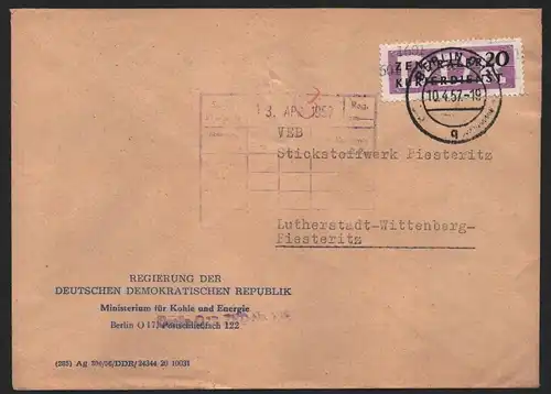 B14278 DDR ZKD Brief 1957 11 1601 Mitte  Ministerium für Kohle und Energie ZKD 1