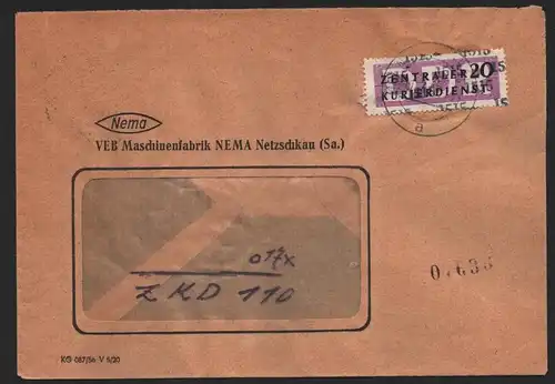 B14243 DDR ZKD Brief 1957 11 1515 Reichenbach VEB Maschinenfabrik NEMA Netzschka