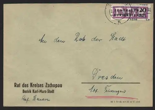 B14255 DDR ZKD Brief 1957 11 1521 Zschopau Rat des Kreises  an Rat der Stadt Dre