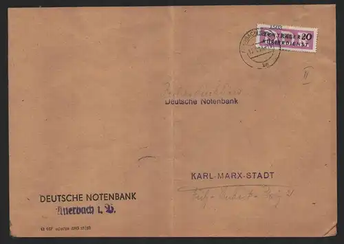 B14222 DDR ZKD Brief 1957 15 1503 Auerbach/Vogtl. Deutsche Notenbank an nach Kar