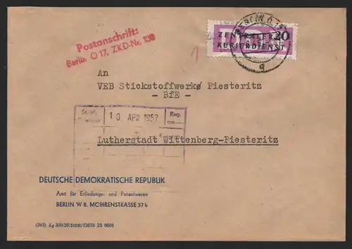 B14268 DDR ZKD Brief 1957 15 1600 Berlin Ministerien Amt für Erfindungs- und Pat
