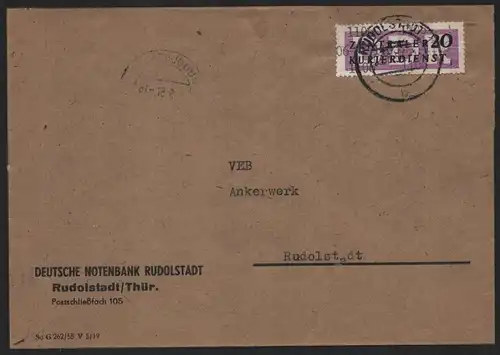 B14101 DDR ZKD Brief 1957 11 1106 Rudolstadt Deutsche Notenbank an VEB Ankerwerk