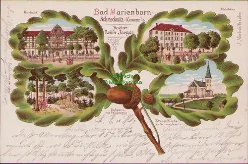 155846 AK Bad Marienborn Cur- und Badehaus Schmeckwitz bei Kamenz 1893 Kirche