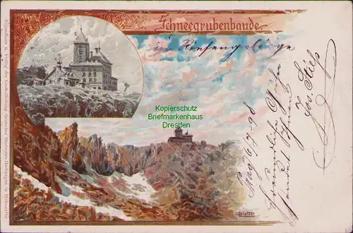 155900 AK Riesengebirge Schneegrubenbaude 1898 Marke Perfin Schmetterling Käfer