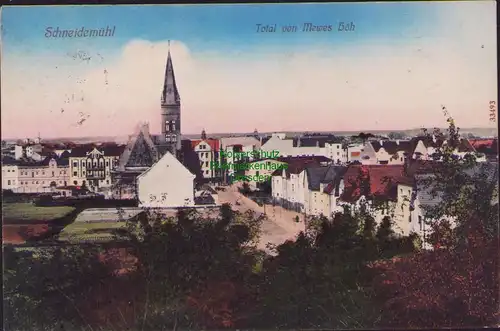 155712 AK Schneidemühl Pila 1912 Total mit Kirche von Mewes Höh
