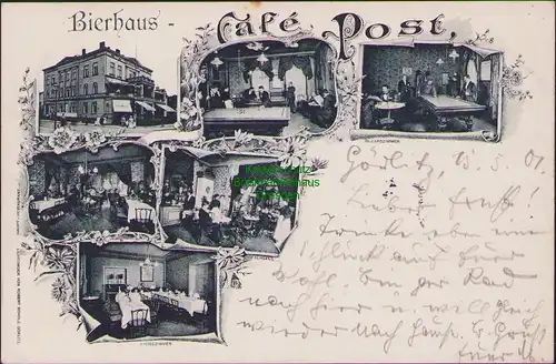 155710 AK Görlitz 1901 Bierhaus Cafe Post Restaurant verschiedene Räume Billard