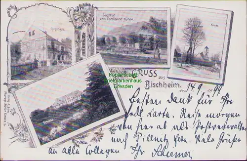 155755 AK Bischheim 1899 Schloss Forsthaus Gasthof Kühne Kirche
