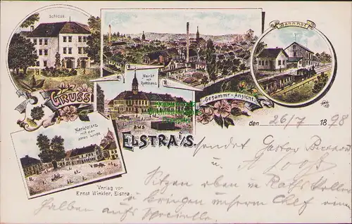 155842 AK Elstra 1898 Bahnhof Schloss Markt Rathaus