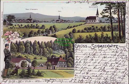 155734 AK Schmeckwitz 1902 Litho Kirche Forsthaus Weinberg Bad Marienborn