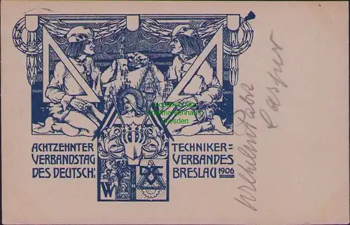 155905 AK Breslau 1906 18. Verbandstag Techniker Verband Wappen Symbole