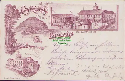 155848 AK Lausche Federlitho 1896 Gasthaus Bergwirtschaft Aufgang zum Turm
