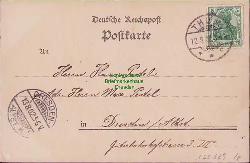 155889 AK Thum 1902 schöne Jugendstil Karte Erzgebirgisches Strumpfland Webstuhl
