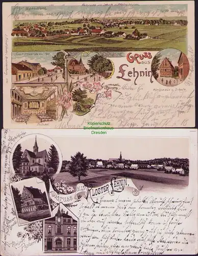 155971 2 Litho Kloster Lehnin  1900 Gasthof Berkholz zur Post Königshaus Schule