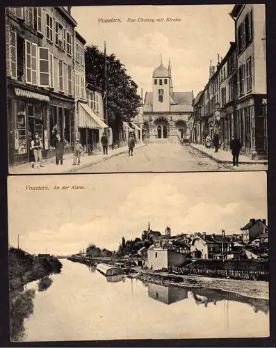 35907 2 AK Vouziers Rue Chanzy mit Kirche Aisne 1915
