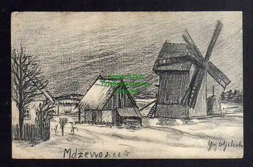 127638 AK Mdzewo 1917 Feldpost Mole Windmühle Zeichnung Feldpost