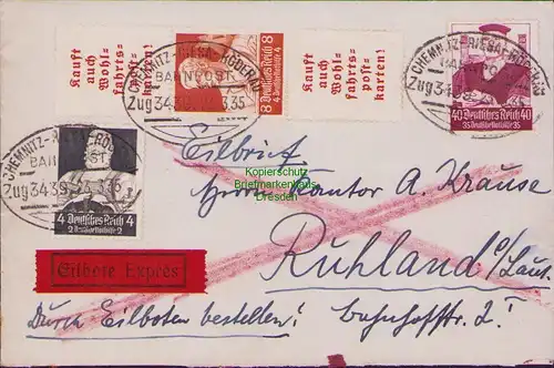 B14810 DR Brief Nothilfe Stände 1934 S 126 557 564 Einschreiben Bahnpost Ruhland