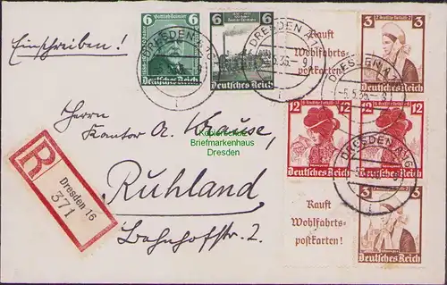 B14812 DR Brief Nothilfe Volkstrachten 1935 S 240 Einschreiben Dresden - Ruhland