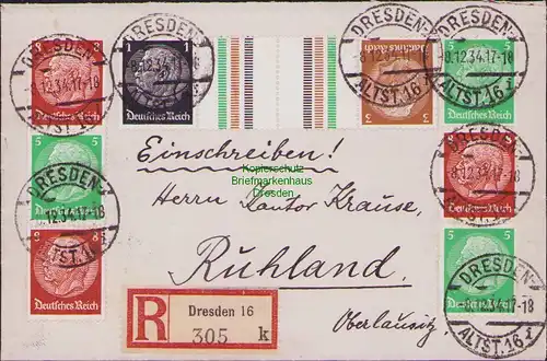 B14814 DR R-Brief Hindenburg aus MHB 1934 KZ 20 S 120 122 Dresden - Ruhland
