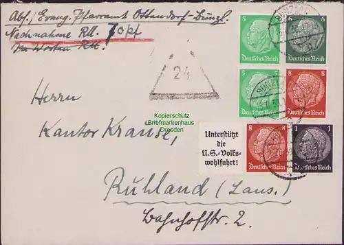 B14819 DR Brief Hindenburg ZD W 65 69 70 Bunzlau Nachnahme Pfarramt n. Ruhland