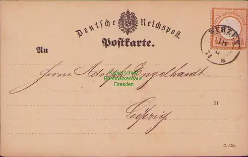 B14979 Deutsches Reich Brustschilde DR 18 Postkarte Wurzen 1874 - Leipzig