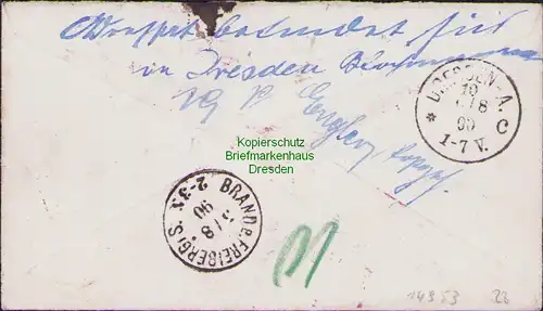 B14953 Mauritius 1890 Ganzsache Umschlag Einschreiben Registered 11 JY 90 nach