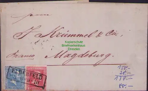 B14885 Preussen Faltbrief 10, 11 Elberfeld nach Magdeburg 1861 ohne Inhalt