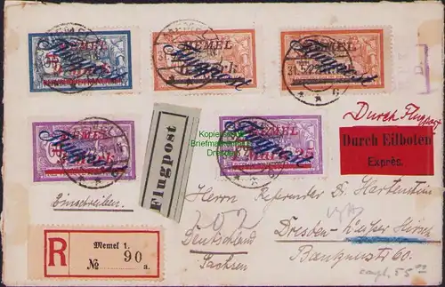 B14831 Brief Flugpost Memel 31.5.22 nach Dresden Weißer Hirsch - Köigsberg (Pr)