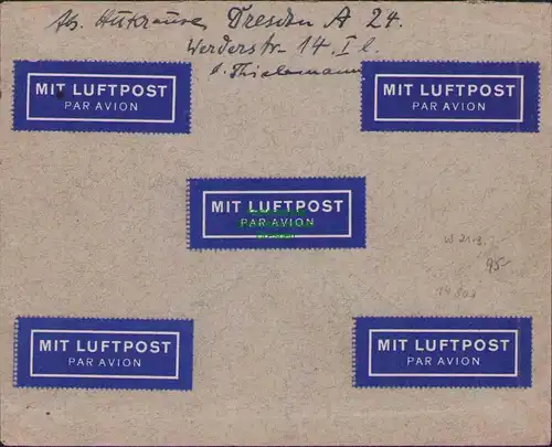 B14807 DR Brief Luftpost 1931 Zusammendruck W 21.3 Dresden 1932 nach Kiel