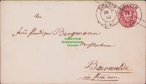 B14887 Preußen Ganzsache 1 Sgr. Lottin nach Bärwalde 1863