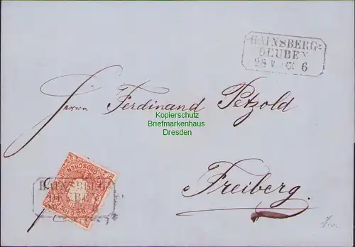 B14902 Sachsen 15 Faltbrief ohne Inhalt 1866 Bahnhpost Hainsberg Deuben Freiberg