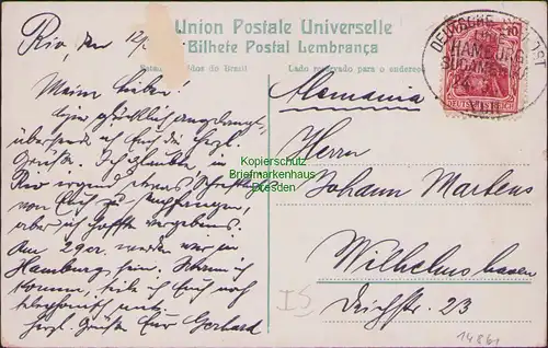 B14861 AK Rio de Janeiro Corcovado Deutsche Seepost Hamburg - Südamerika 1913