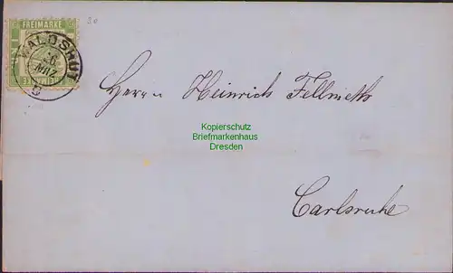 B14935 Baden 23 EF auf Faltbrief Waldshut um 1869 nach Carlsruhe