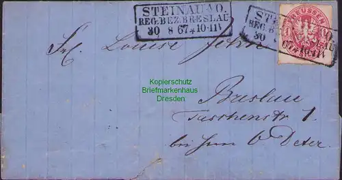 B14894 Preussen Faltbrief 16 Steinau an der Oder Reg. Bez. Breslau 1867