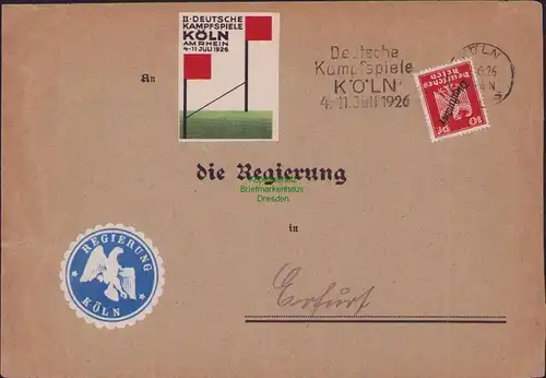 B14950 Deutsches Reich Köln 1926 II. Deutsche Kampfspiele Regierung nach Erfurt