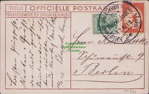 B14971 DR Darmstadt Flugpost an Rhein und Main 12.6.12 1912 Postkartenwoche