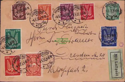 B14989 Deutsches Reich Briefvorderseite 210 - 218 Einschreiben Luftpost Dresden