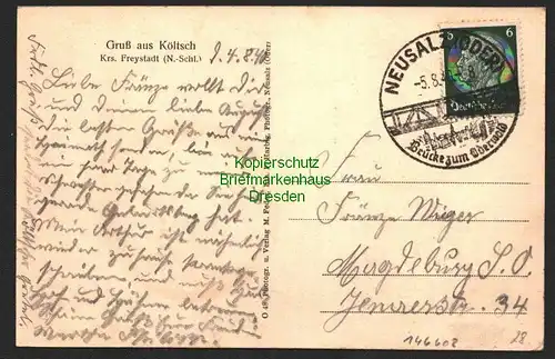 146608 AK Költsch Kr. Freystadt N.-Schlesien 1940 Kriegerdenkmal mit Schule Oder