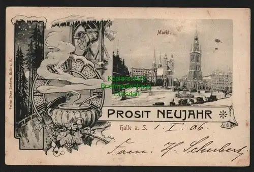 145233 AK Halle Saale 1905 Prosit Neujahr 1906 Verlag Hans Luckow