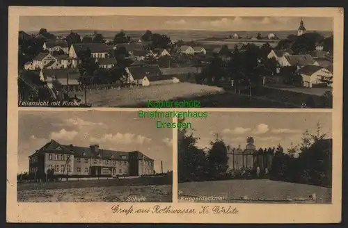 145409 AK Rothwasser Kr. Görlitz um 1940 Schule Kirche Kriegerdenkmal