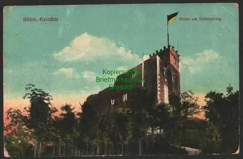 143876 AK Böhmisch Kamnitz Ceska Kamenice 1913 Ruine am Schlossberg