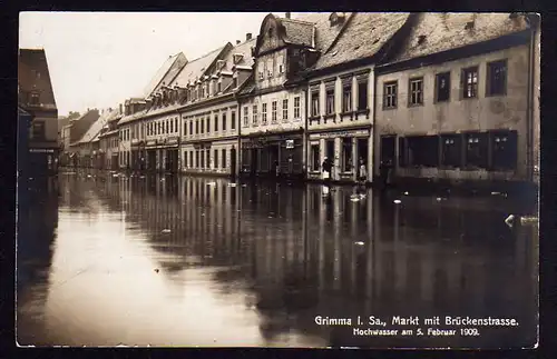 63164 AK Grimma Hochwasser 5. Februar 1909 Bäckerei Fotokarte