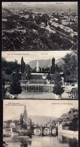 62672 3 AK Bad Kreuznach 1911 1912 Nahebrücke Rosen Kautzenburg
