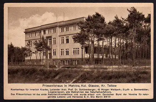 62633 AK Priessnitzhaus Mahlow Kol. Glasow Kr. Teltow 1929