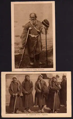 52300 2 AK russische Typen Pilgerinnen 1917 Bettler Feldpost Russland