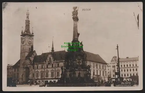 51807 AK Olmütz Olomouc Masarykplatz 1929 Fotokarte Rathaus Dreifaltigkeitssäule