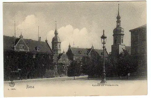 42227 AK Riesa Rathaus mit Klosterkirche 1905