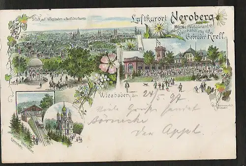 20490 AK Wiesbaden Neroberg Restaurant Zahnradbahn Grich. Kapelle 1897