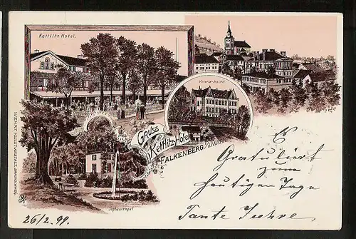 20012 AK Gruss aus Kettlitz Hotel Falkenberg i. d. Mark Litho Victoria Institut